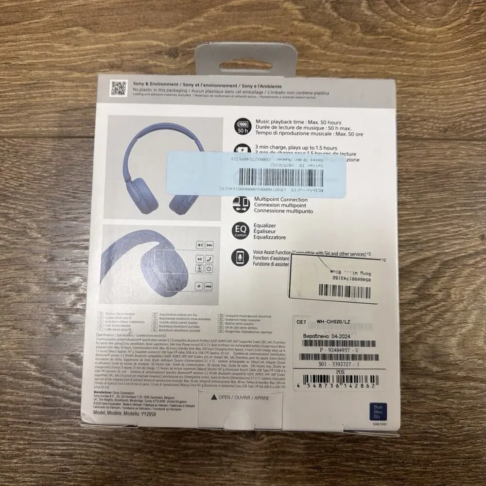 Sony WH-CH520 Wireless Headphones Bluetooth On-Ear Headset with Microphone an...